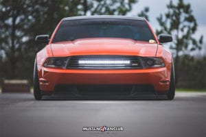 mustang fan club mustangfanclub @mustangfanclub 2011 11 mustang coyote 5.0L 5.0 wrapped bagged air suspension air lift performance rotiform wheels dillon shand RSE cervini boss 302 saleen grille grill front valence splitter light bar S197 3m 1080 fiery orange