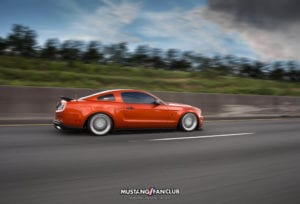 mustang fan club mustangfanclub @mustangfanclub 2011 11 mustang coyote 5.0L 5.0 wrapped bagged air suspension air lift performance rotiform wheels dillon shand rolling shot S197 3m 1080 fiery orange