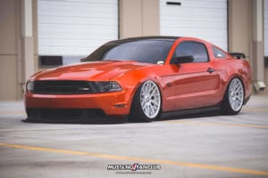 mustang fan club mustangfanclub @mustangfanclub 2011 11 mustang coyote 5.0L 5.0 wrapped bagged air suspension air lift performance rotiform wheels dillon shand RSE S197 3m 1080 fiery orange