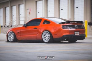 mustang fan club mustangfanclub @mustangfanclub 2011 11 mustang coyote 5.0L 5.0 wrapped bagged air suspension air lift performance rotiform wheels dillon shand RSE s197 3m 1080 fiery orange