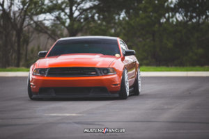mustang fan club mustangfanclub @mustangfanclub 2011 11 mustang coyote 5.0L 5.0 wrapped bagged air suspension air lift performance rotiform wheels dillon shand RSE GT/CS GTCS front valence Cervini saleen grille grill S197 3m 1080 fiery orange