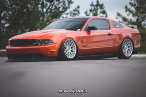 mustang fan club mustangfanclub @mustangfanclub 2011 11 mustang coyote 5.0L 5.0 wrapped bagged air suspension air lift performance rotiform wheels dillon shand RSE S197 cervini GT/CS GTCS front valence splitter saleen grill grille S197 3m 1080 fiery orange