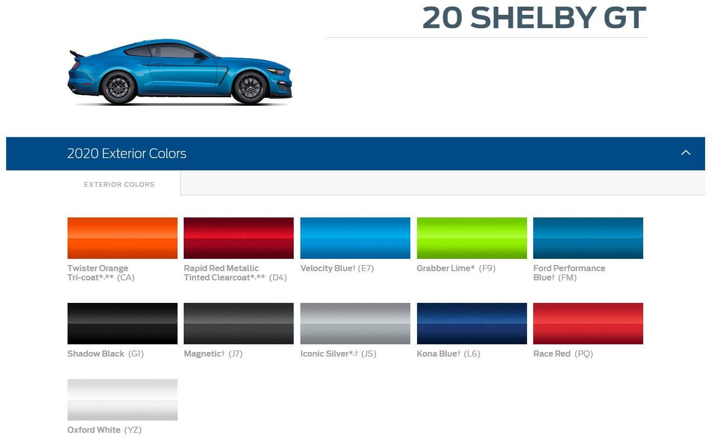 2020 Shelby GT500 Color Options