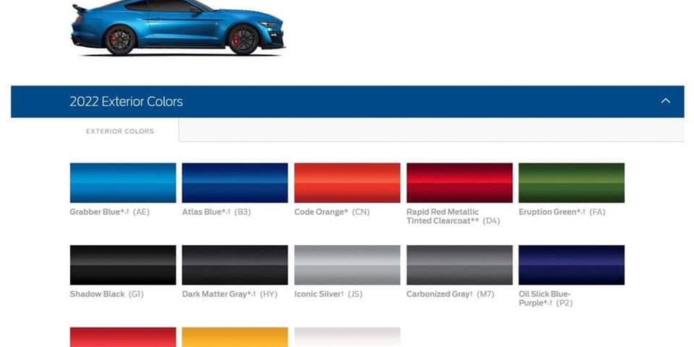 2022 Shelby GT500 exterior color options