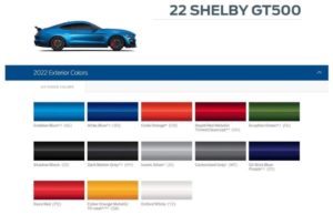 2022 Shelby GT500 color options
